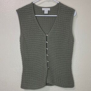 House of Harlow 1960 Sage Green Button Front Knit Sweater Vest Size Small Boho